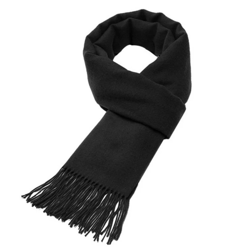 Tassel Scarfs Imitation Cashmere Men Solid Color Fashions Winter Warmth Windproof Thickened Elongated Scarf Women&