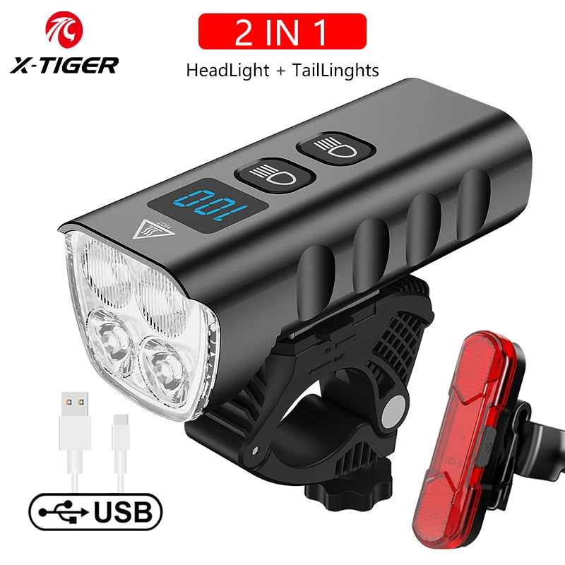 X-TIGER Bike Front Light 6400mA Rechargeable Bicycle Light 2400LM Cycling Headlight LED Flashlight MTB Bike Lamp