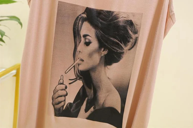 Women Long Tank Tops O-Neck Fashion Print Beauty&