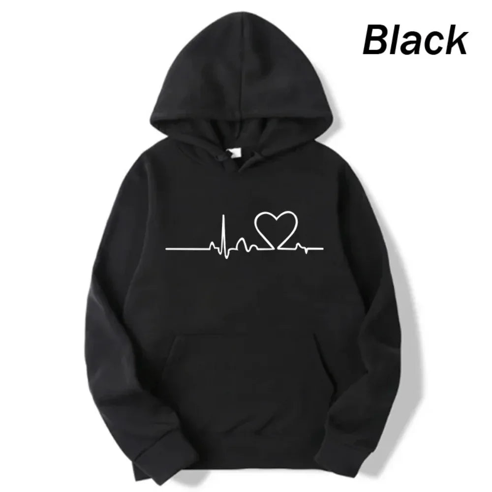 Women Casual Hoodies Heartbeat Print Men&