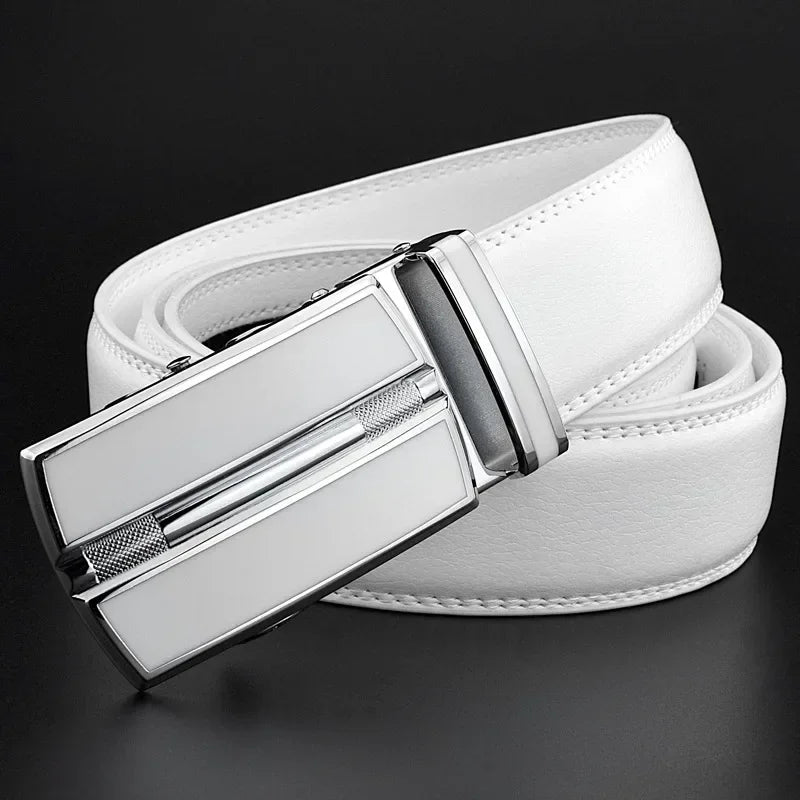 Men & Women Elegant White Belt - Genuine Leather, Automatic Buckle, 3.5cm for Jeans