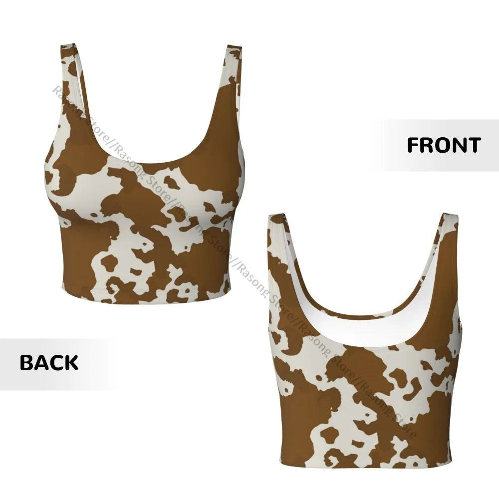 Women Sexy Sports Vest Cow Domestic Pattern Female Streetwear Sport Lingerie Tee Crop Top