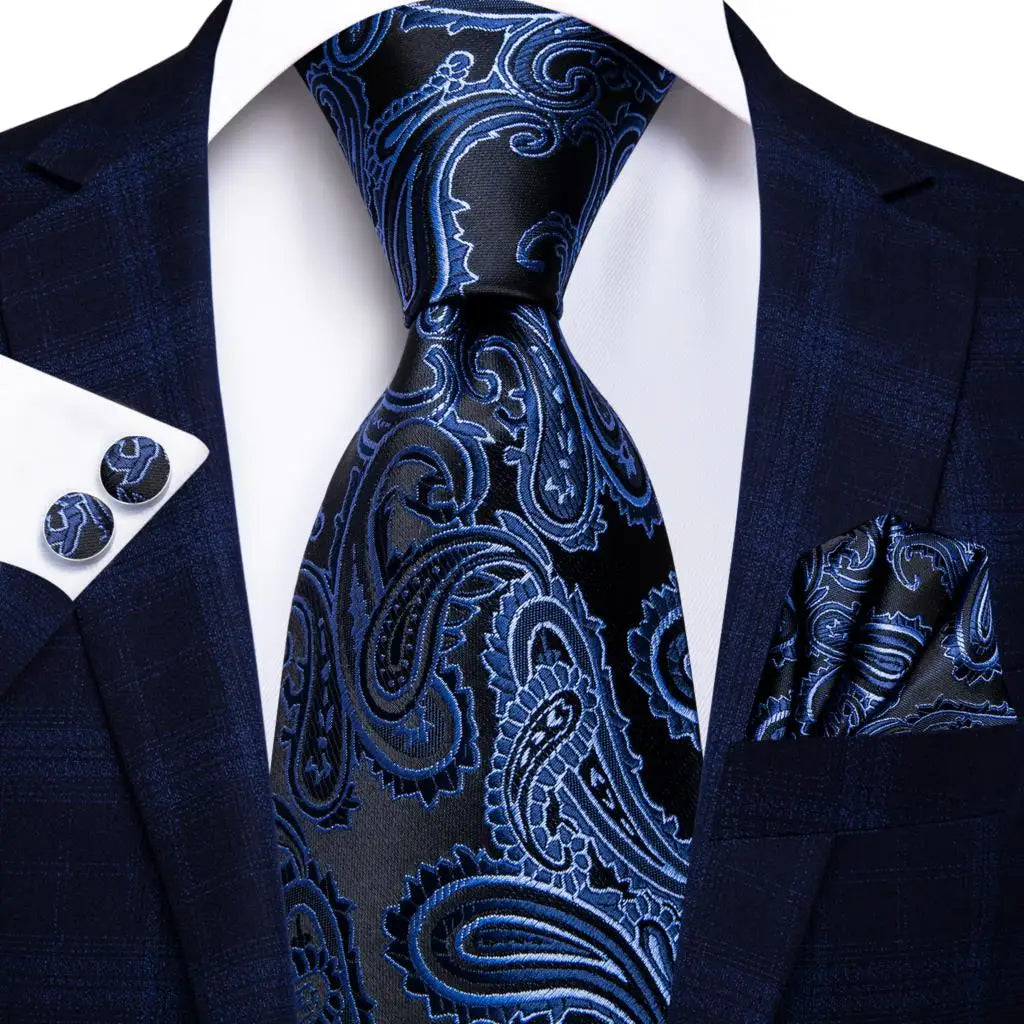 Hi-Tie Designer Burgundy Paisley 63inch Silk Mens Tie Extra Long Ties for Men Woven Classic 160cm Mens Necktie Pocket Square Set