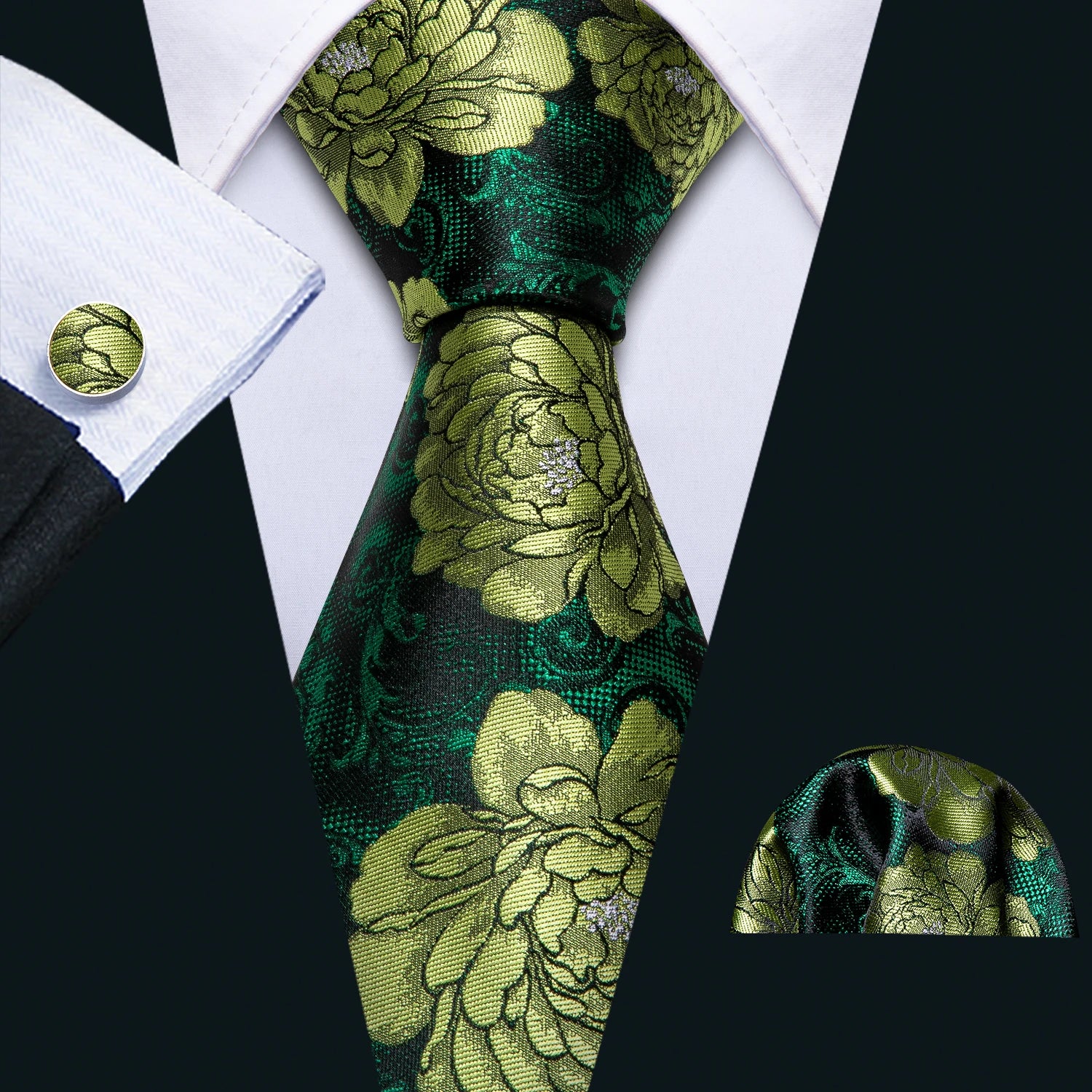 Barry.Wang Colorful Men Tie Handkerchief Cufflinks Set Novelty Floral Necktie for Male Designer Wedding Business Party Gift