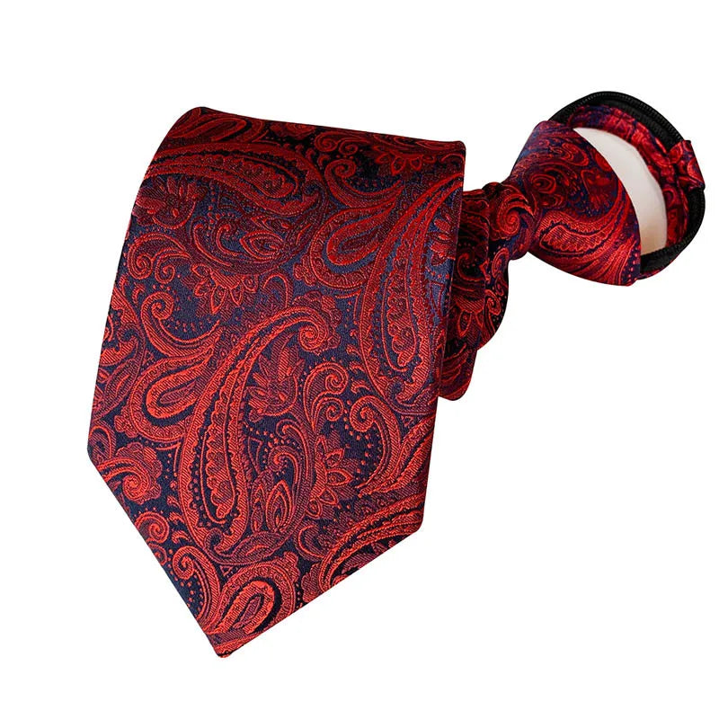 Hot Sell 8CM Zipper Tie Men Bridegroom Wedding Stripes Necktie Lazy Pre-tied Ties Pink Red Color Necktie For Men Women