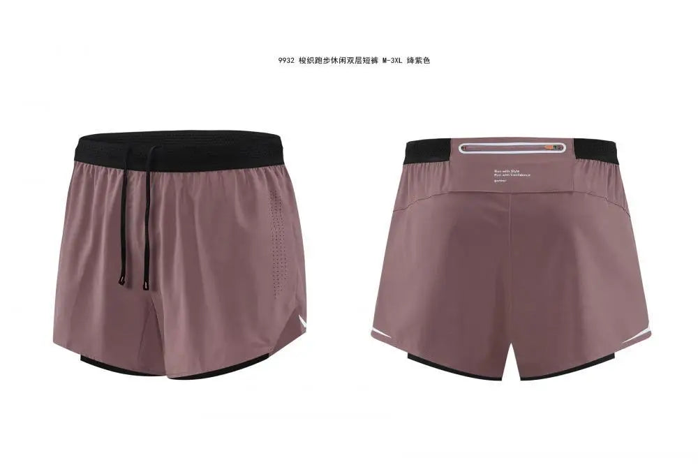 New Comb-woven Double-layer Running Shorts Men&