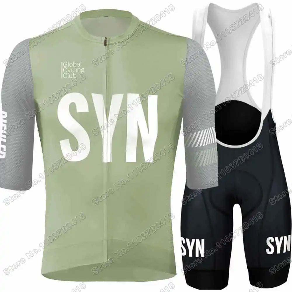 2025 SYN Cycling Jersey Set Pink Orange Green Grey Cycling Clothing Men Short Sleeve Kit Road Bike Shirt Suit Bicycle Bib Shorts