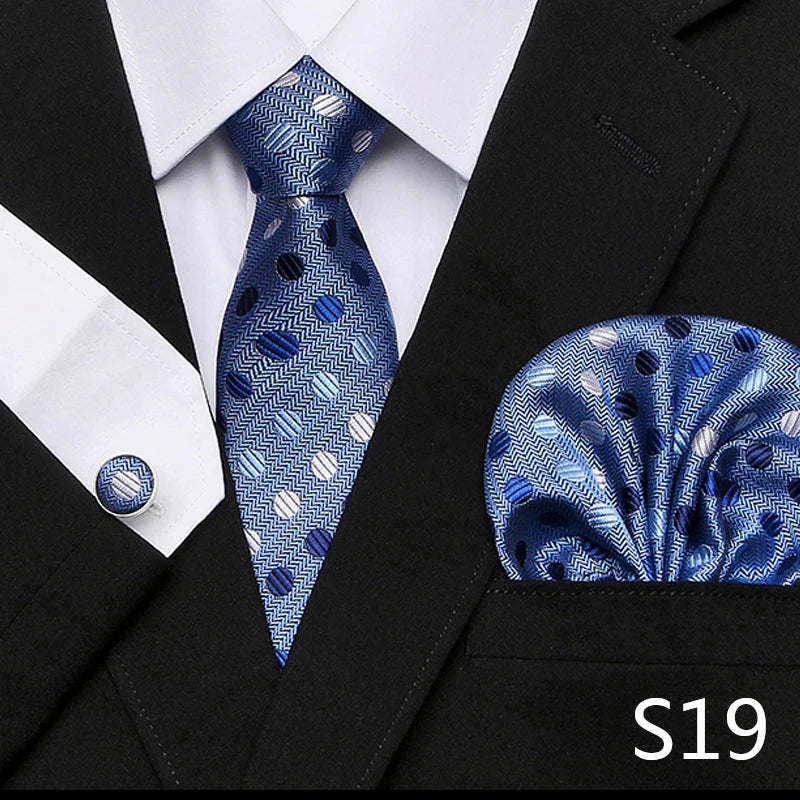 Men`s Tie Red Plaid print Jacquard Woven Tie Hanky Cufflinks Sets For Formal Wedding Business Party Free Postage