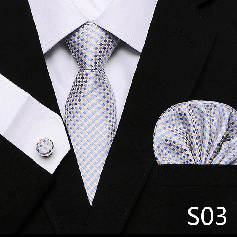 Men`s Tie Red Plaid print Jacquard Woven Tie Hanky Cufflinks Sets For Formal Wedding Business Party Free Postage