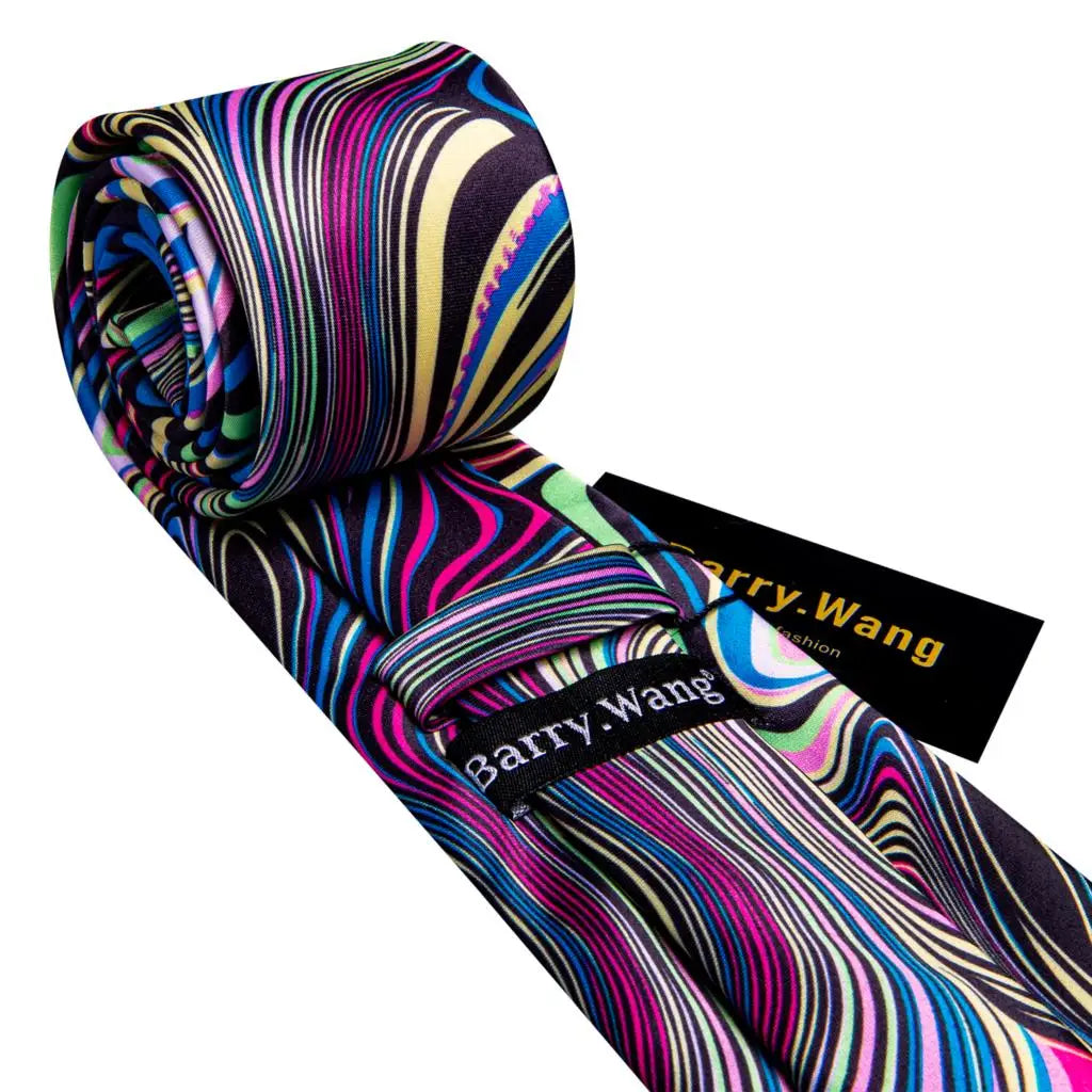Barry.Wang Colorful Men Tie Handkerchief Cufflinks Set Novelty Floral Necktie for Male Designer Wedding Business Party Gift