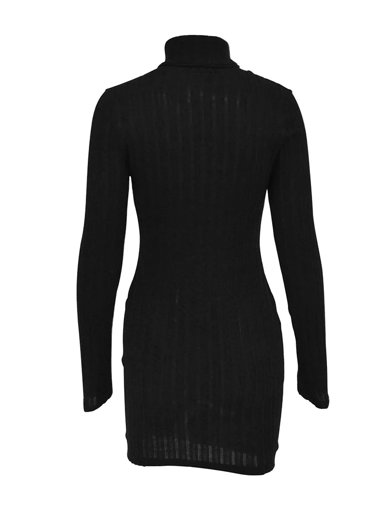 Women Dresses Elegant Party Autumn Winter New Turtleneck Long Sleeves Sexy Sheath Mini Dresses Bodycon Club Knitted Dress