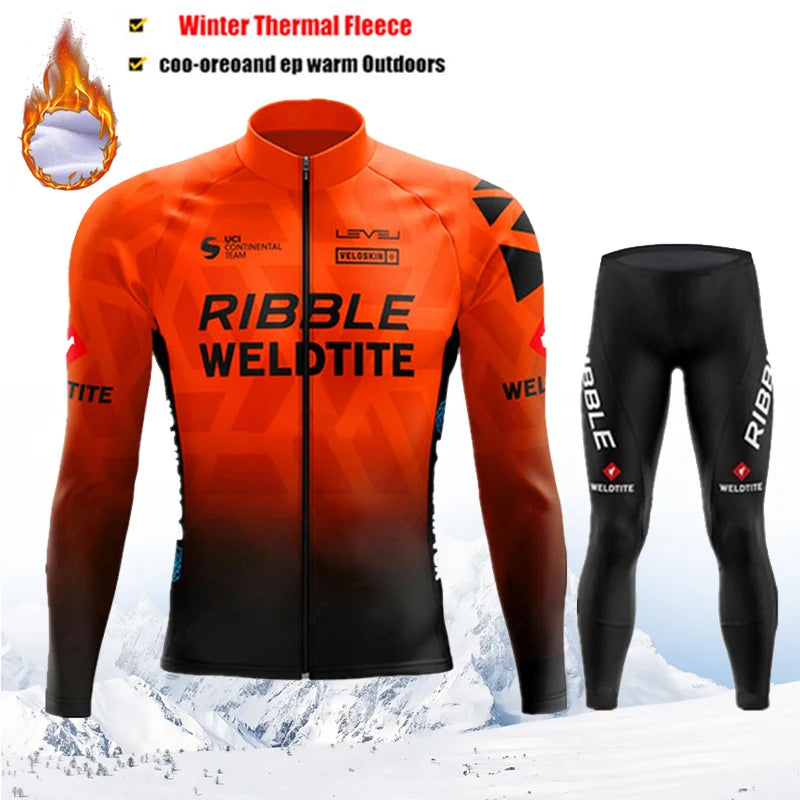 2025 Pro Warm Winter Thermal Fleece Cycling Jersey Sets Men Outdoor Riding MTB Ropa Ciclismo Bib Pants Set Team Cycling Clothing
