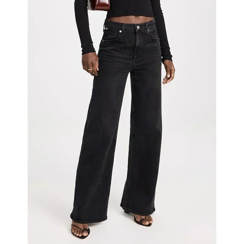 2025 Ins Fashion Jeans Women Comfortable High Waisted White Jeans Girls Thin Stretch Denim Pants Female Straight Leg Trousers