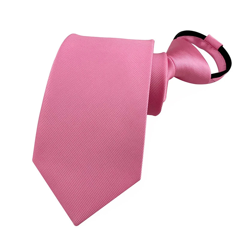 Hot Sell 8CM Zipper Tie Men Bridegroom Wedding Stripes Necktie Lazy Pre-tied Ties Pink Red Color Necktie For Men Women