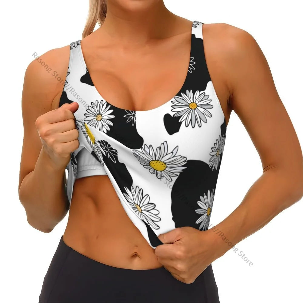 Women Sexy Sports Vest Cow Domestic Pattern Female Streetwear Sport Lingerie Tee Crop Top