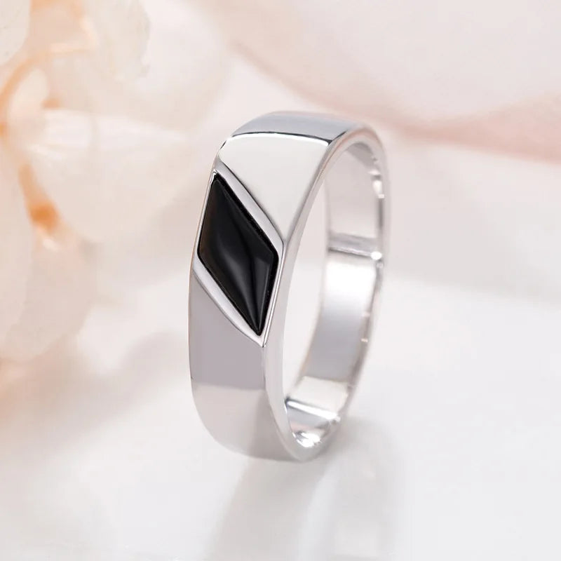 Mens Black Green Red Enamel Rings For Men Silver Color Metal Geometric Simple Male Engagement Wedding Bands Daily Party Jewelry