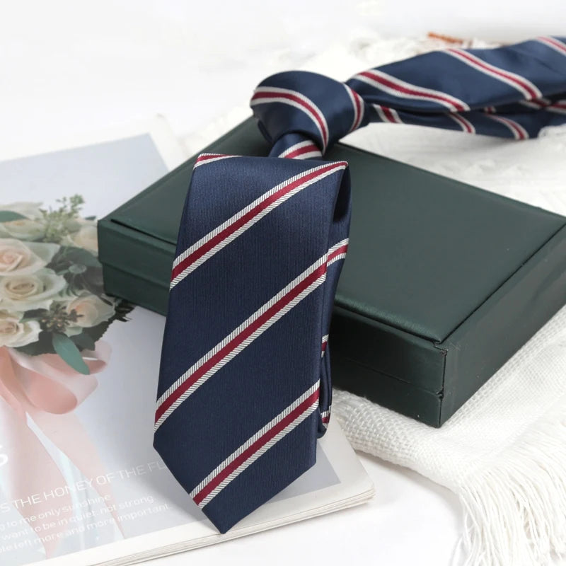 Men Ties Classic Business Necktie Black Stripes Navy Blue Groom Tie for Man Gifts Neck Tie for Wedding Party Clothes Accessories