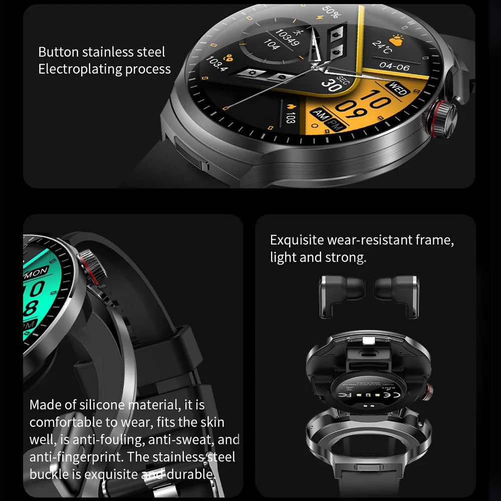 T-REX New 2in1 Smartwatch Tracker Compass Built in Headphones Bluetooth Call Smartwatch Health Monitor Fitness Men Sports Watch