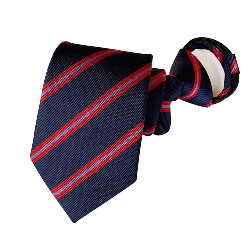 Hot Sell 8CM Zipper Tie Men Bridegroom Wedding Stripes Necktie Lazy Pre-tied Ties Pink Red Color Necktie For Men Women