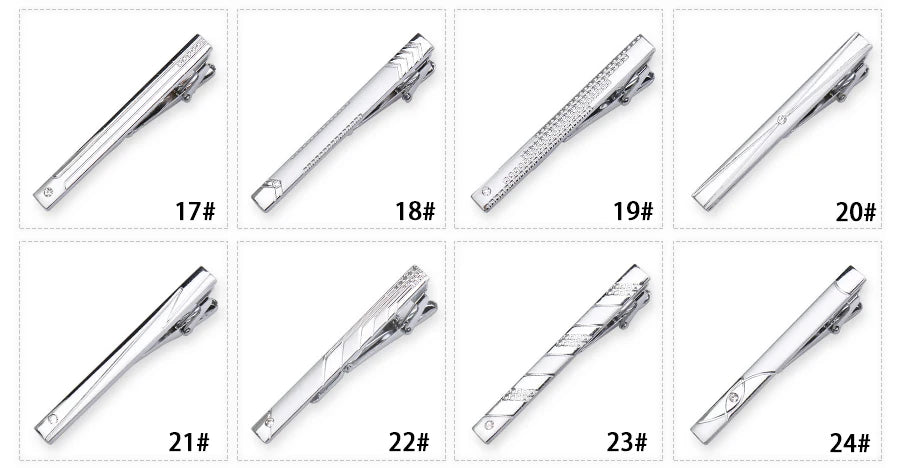 8pcs Tie Clips Metal Diamond With Box For Men Wedding Mens Necktie Clips Set Chrome Stainless Steel Jewelry Gentleman Ties Pin