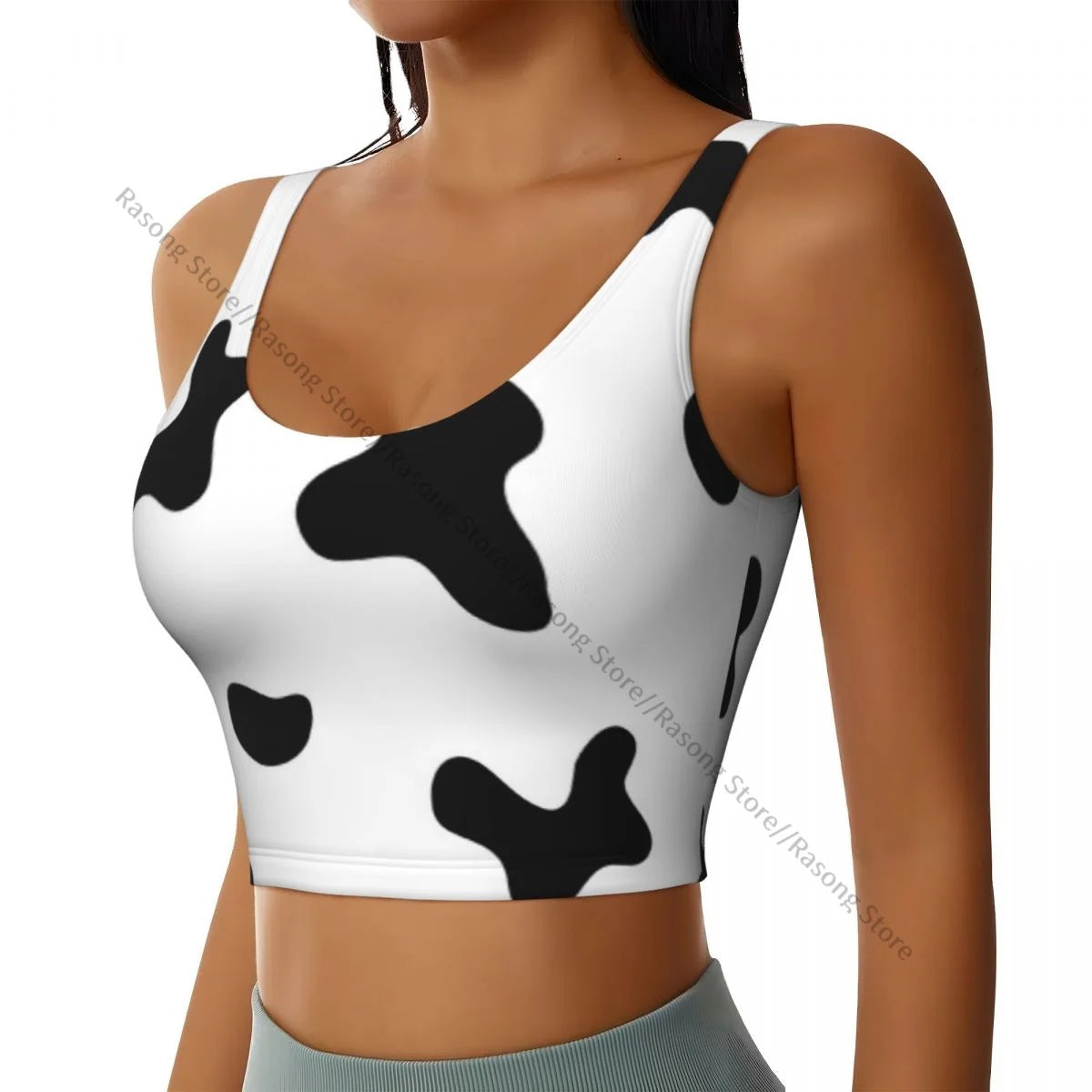Women Sexy Sports Vest Cow Domestic Pattern Female Streetwear Sport Lingerie Tee Crop Top