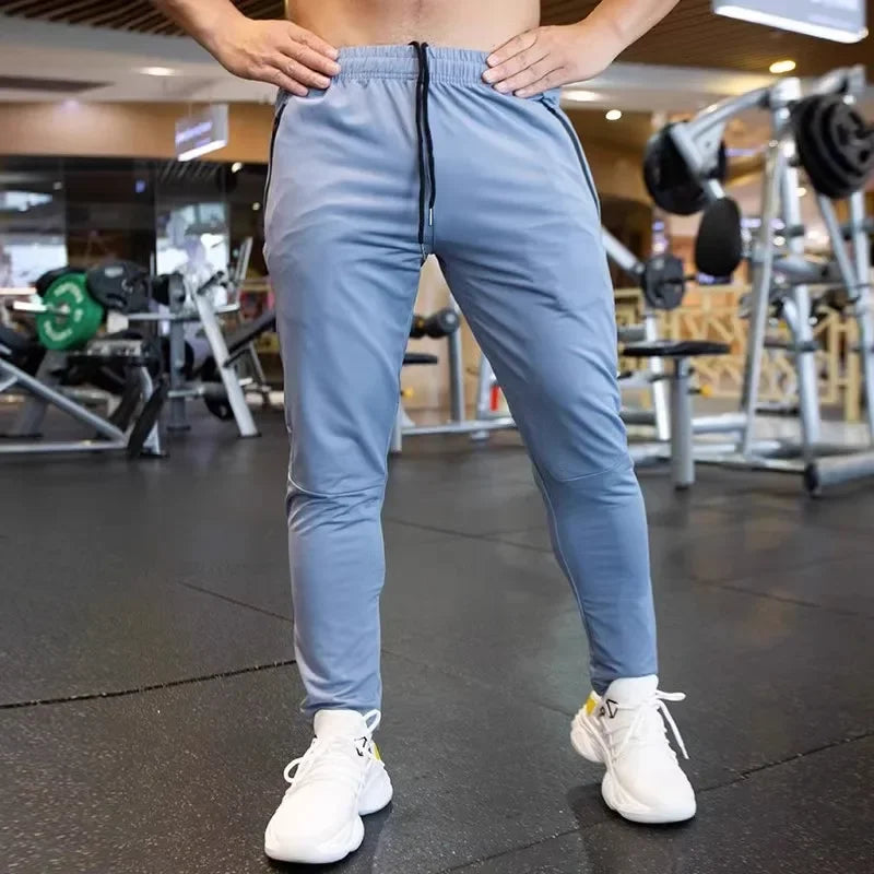 Autumn Pants Men Breathable spandex Running Sport Training Gym Sportswear Elastic Quick dry outdoor Zip pocket sweatpants