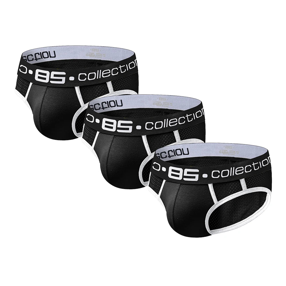 3Pcs Pack Brand Men Underwear Mesh Qucik-Dry Sexy Men Briefs Breathable Mens Slip Cueca Male Panties Underpants Briefs