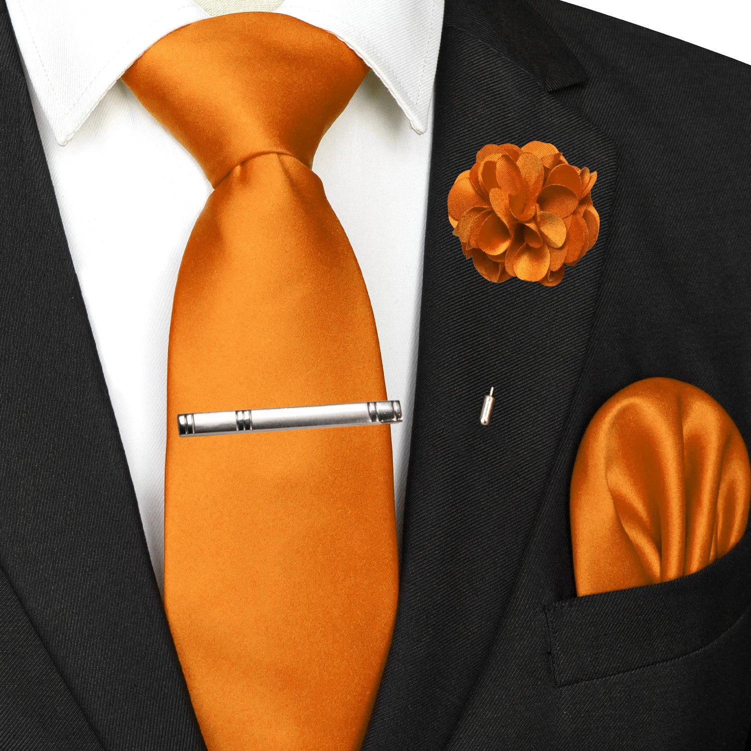 Mens Colors Solid Tie and Lapel Pin Necktie Pocket Square and Tie Clip Sets for Business Casual 4PCS