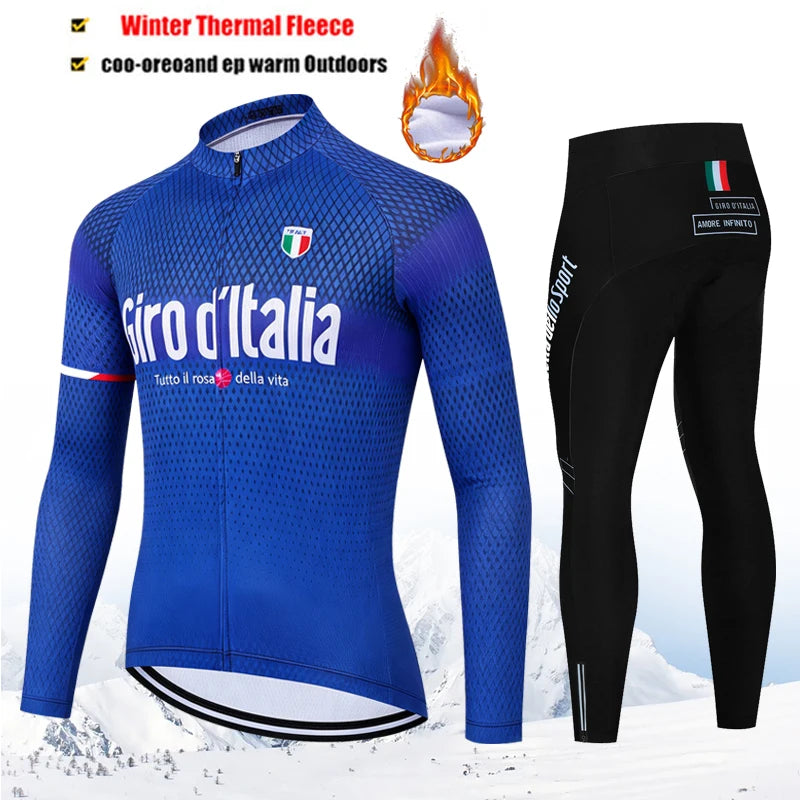 Winter Thermal Fleece Cycling Jersey Set Tour De Italy D&