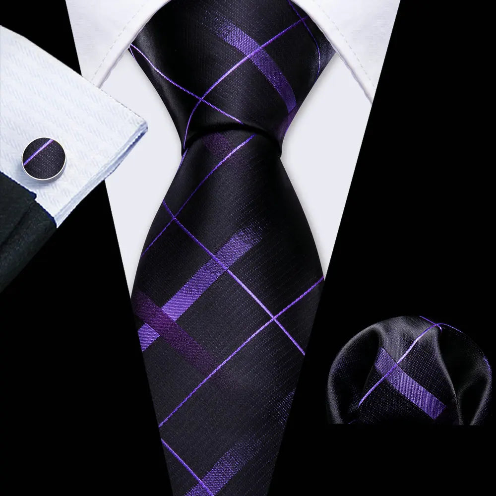 Blue Red Black Mens Silk Tie With Pocket Square Cufflinks Set Novelty Paisley Necktie For Male Formal Casual Party Barry.Wang