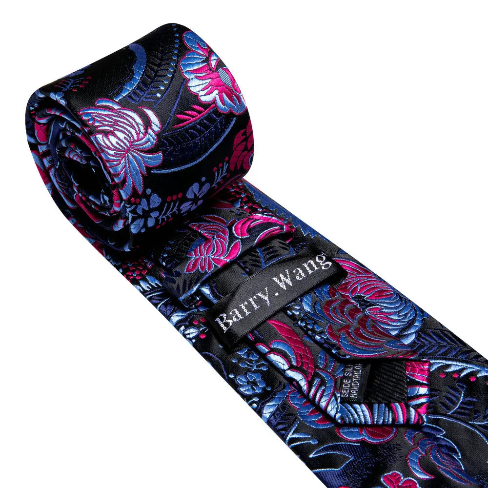 Blue Red Black Mens Silk Tie With Pocket Square Cufflinks Set Novelty Paisley Necktie For Male Formal Casual Party Barry.Wang