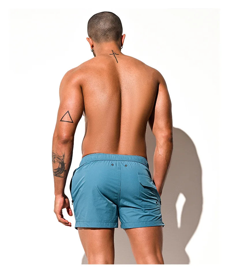 Desmiit Zipper Pocket Mens Beach Board Short Shorts Men Swimwear Swim Trunks Surfing Boardshorts Man Sport Wear Mesh Lined