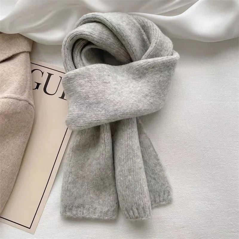 Sheep Wool Scarf for Men and Women, Couple Winter Thick Long Keep Warm Scarves, Solid Color Knitted Scarfs, Versatile and Warm
