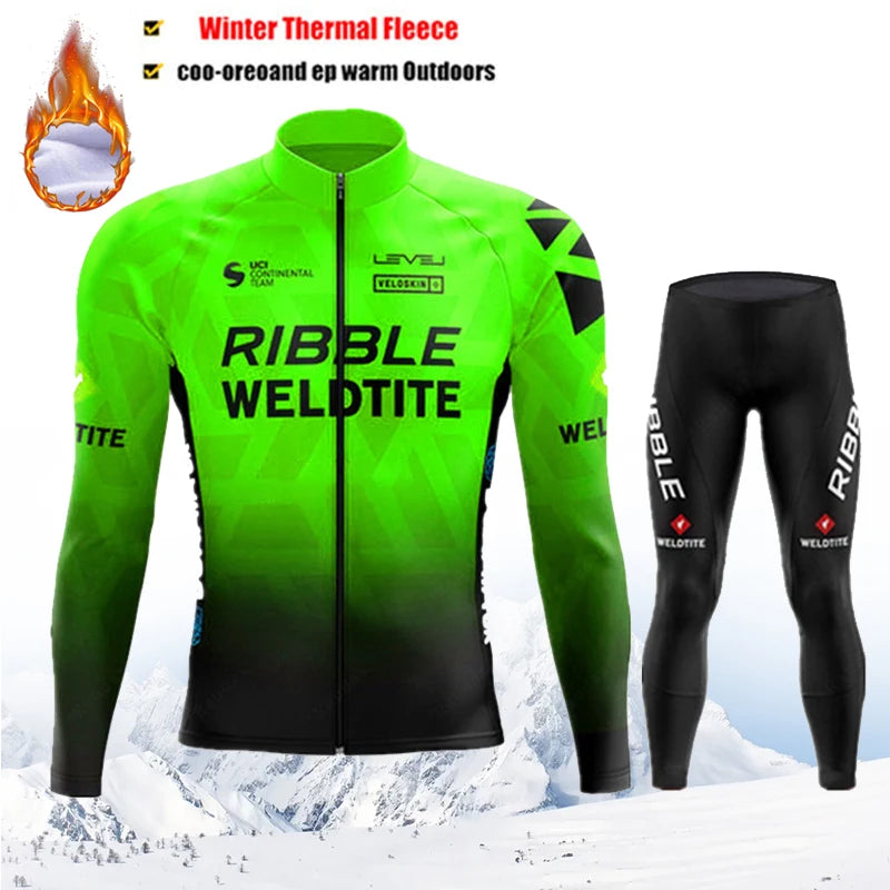 2025 Pro Warm Winter Thermal Fleece Cycling Jersey Sets Men Outdoor Riding MTB Ropa Ciclismo Bib Pants Set Team Cycling Clothing