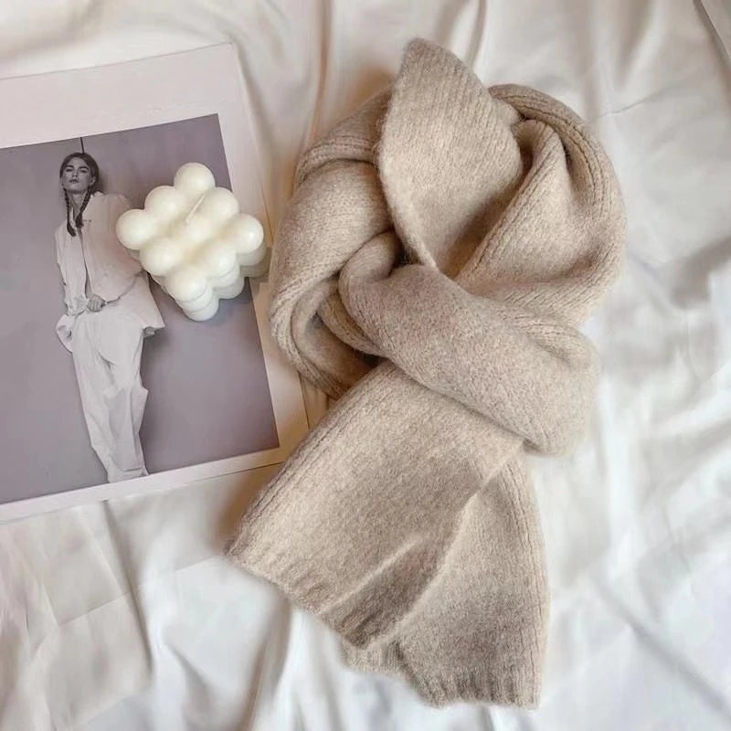 Sheep Wool Scarf for Men and Women, Couple Winter Thick Long Keep Warm Scarves, Solid Color Knitted Scarfs, Versatile and Warm