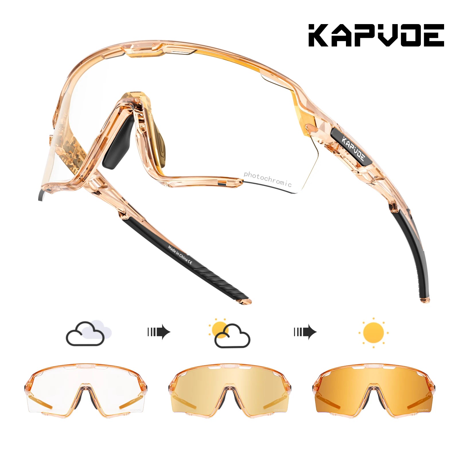 Kapvoe Cycling Glasses Photochromic Cycling Sunglasses UV400 MTB Sports Eyewear Outdoor Bicycle Goggles Bike Cycling Equipment
