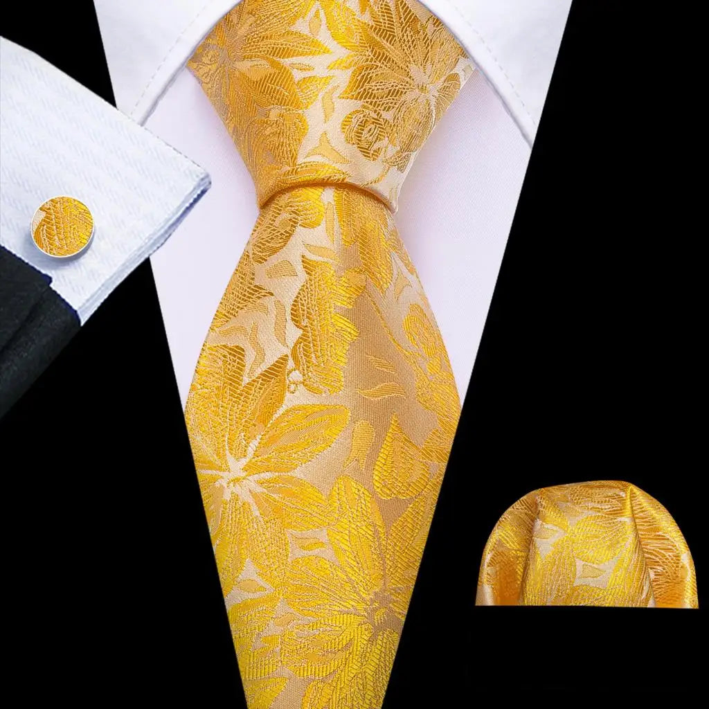 Barry.Wang Colorful Men Tie Handkerchief Cufflinks Set Novelty Floral Necktie for Male Designer Wedding Business Party Gift