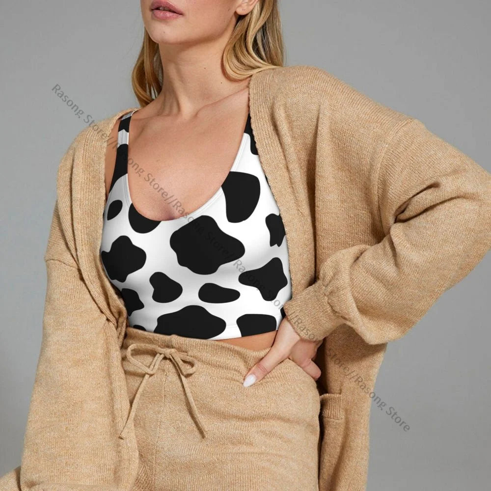 Women Sexy Sports Vest Cow Domestic Pattern Female Streetwear Sport Lingerie Tee Crop Top