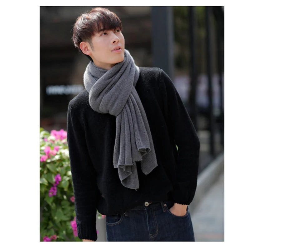 Maikun Thick Knitted Scarf For Men Fashion Winter Increase Simple Solid Color Scarf Men&