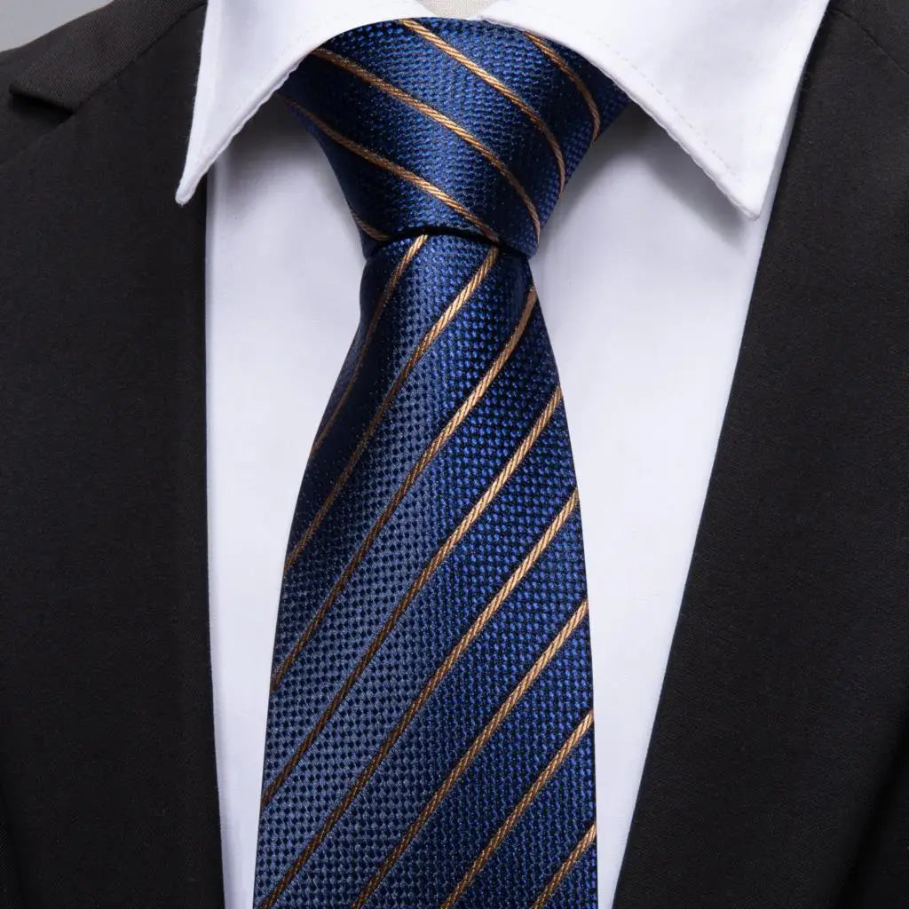 Barry.Wang Navy Royal Sky Blue Silk Men Tie Hanky Cufflinks Set Jacquard Teal Cyan Turquoise Necktie for Male Wedding Business