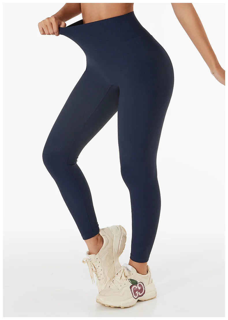 WAREBALL High Waist Yoga Pants New Ribbed Seamless Gym Leggings Sport Women Fitness Female Legging Tummy Control Running Tights
