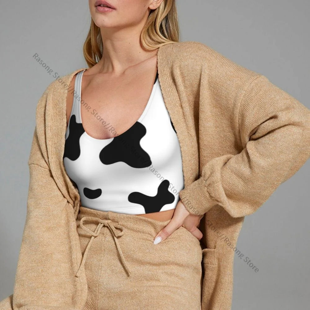 Women Sexy Sports Vest Cow Domestic Pattern Female Streetwear Sport Lingerie Tee Crop Top
