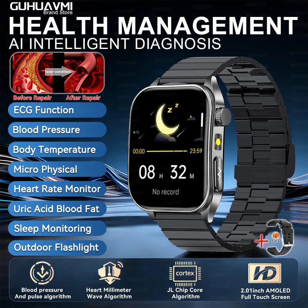 2026Hot AI-GPT Diagosis ECG Health SmartWatch Blood Pressure Lipid Uric Acid 650nm Dual-Probelaser Heart Analysis Smart bracelet