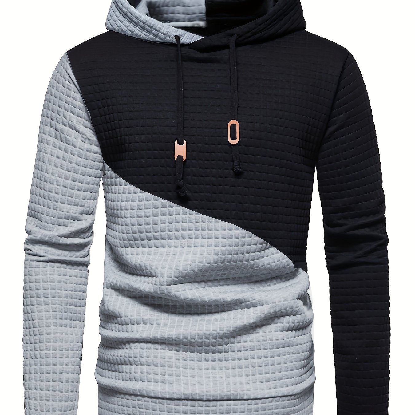 Trendy Mens Waffle Hoodie - Color Block Street Style with Hood & Kangaroo Pocket - Cozy Winter/Fall Sweatshirt - Ideal Gift Idea