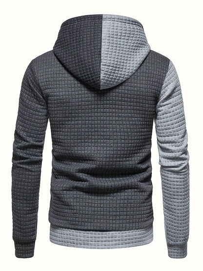 Trendy Mens Waffle Hoodie - Color Block Street Style with Hood &amp; Kangaroo Pocket - Cozy Winter/Fall Sweatshirt - Ideal Gift Idea
