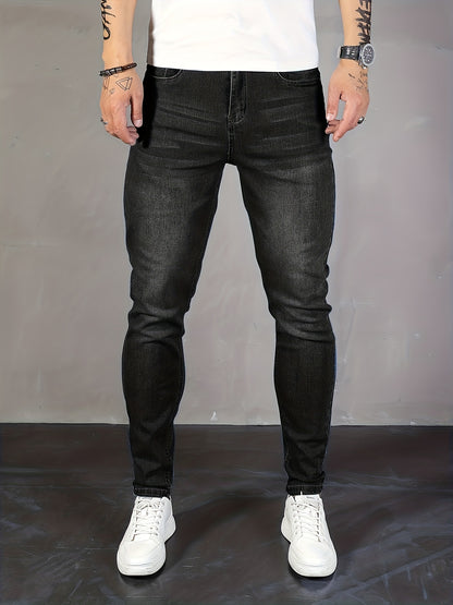 Mens Stylish Slim Fit Jeans - Chic Distressed Denim with Medium Stretch for Casual Street Style