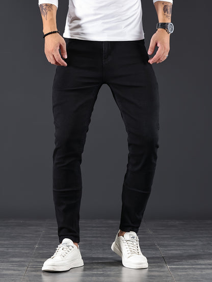 Mens Slim Fit Flex Denim Jeans - Ruggedly Distressed Streetwear with Comfortable Medium Stretch - Fashionable Casual Elegance