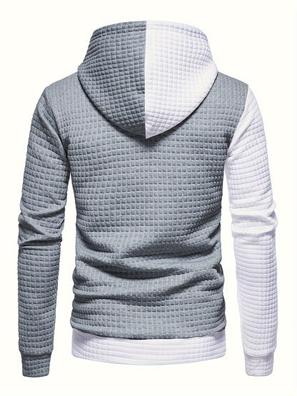 Trendy Mens Waffle Hoodie - Color Block Street Style with Hood &amp; Kangaroo Pocket - Cozy Winter/Fall Sweatshirt - Ideal Gift Idea