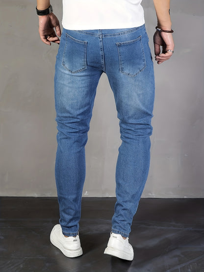 Mens Stylish Slim Fit Jeans - Chic Distressed Denim with Medium Stretch for Casual Street Style