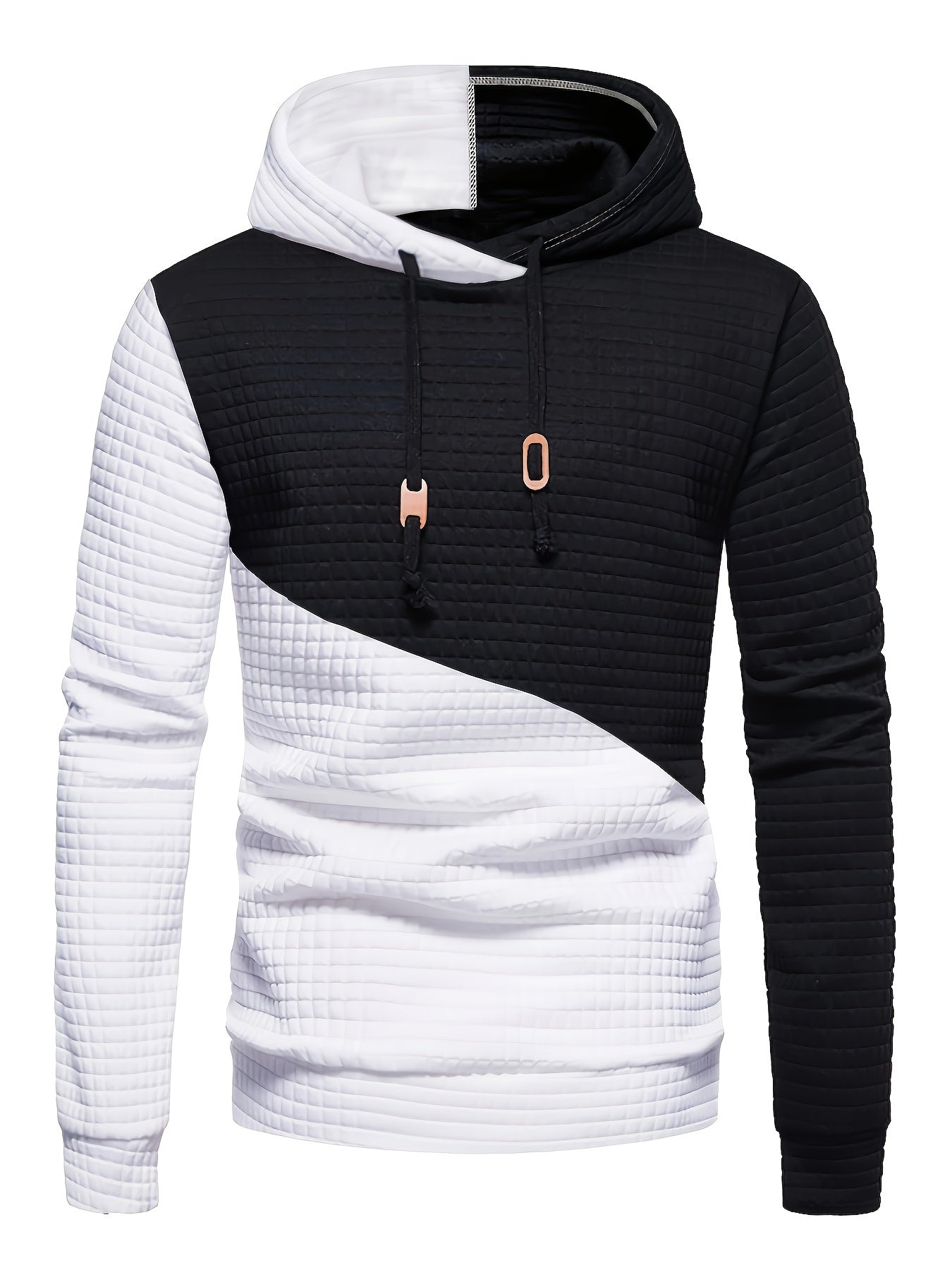 Trendy Mens Waffle Hoodie - Color Block Street Style with Hood &amp; Kangaroo Pocket - Cozy Winter/Fall Sweatshirt - Ideal Gift Idea
